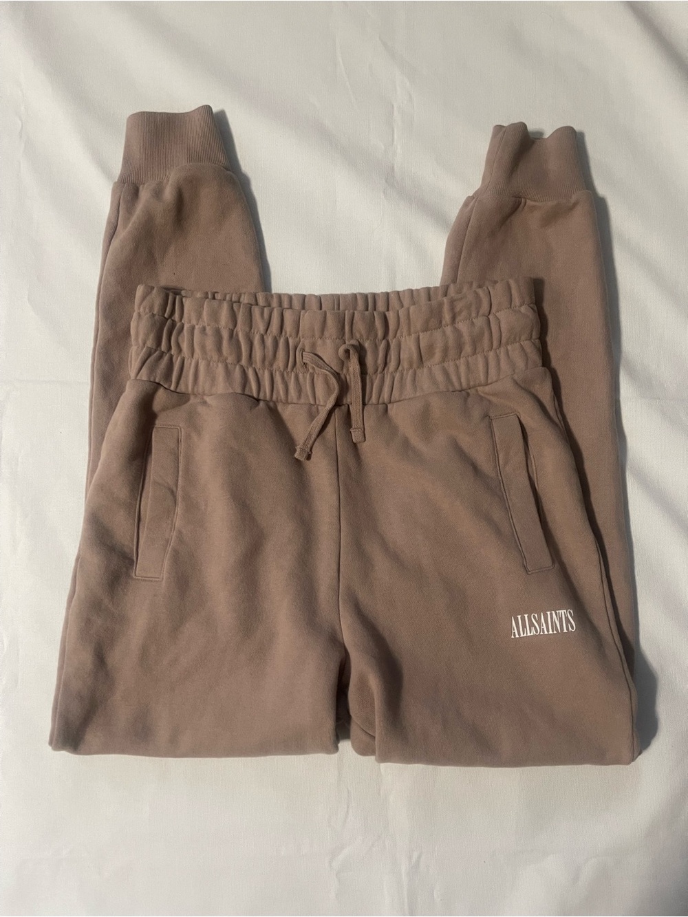 Women’s AllSaints Taupe/Rose Drawstring Joggers Ryder Sweats Size M 100% Cotton